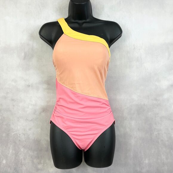 Freely Womens Asymmetrical Swimsuit Size Small Colorblock Pastel Beach Summer - Picture 1 of 12